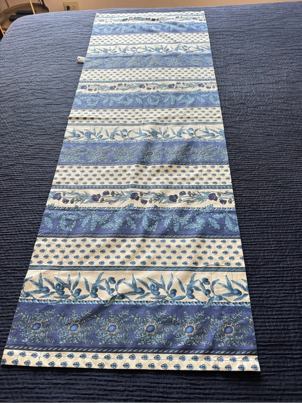 French Country Living Provence Table Runner Window Valance Blue Floral Olive